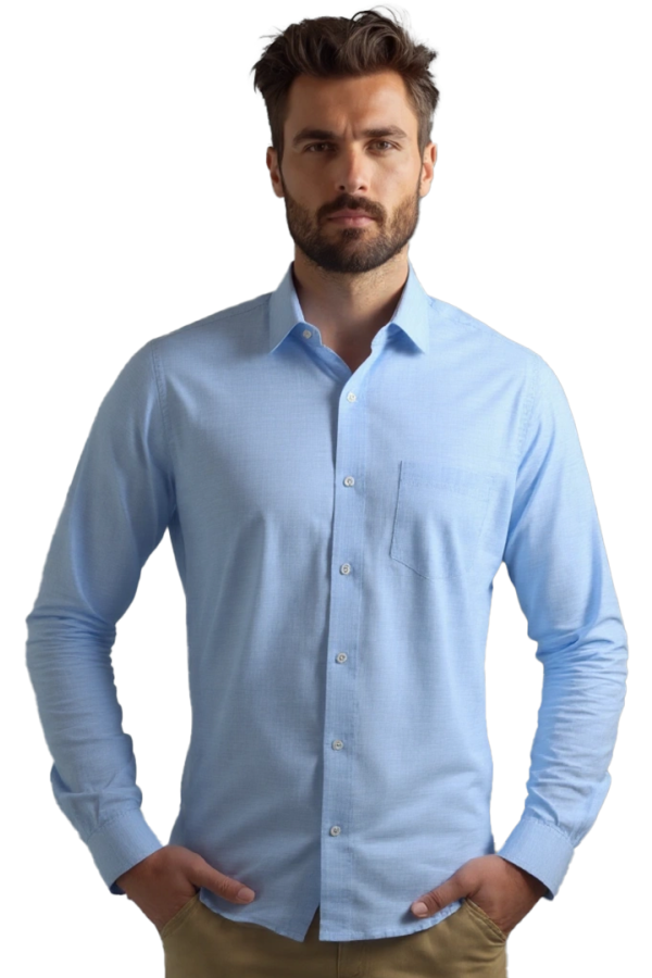 Camisa Manga Larga Slim Fit Textura Lino Color Azul Jaspe Para Caballero